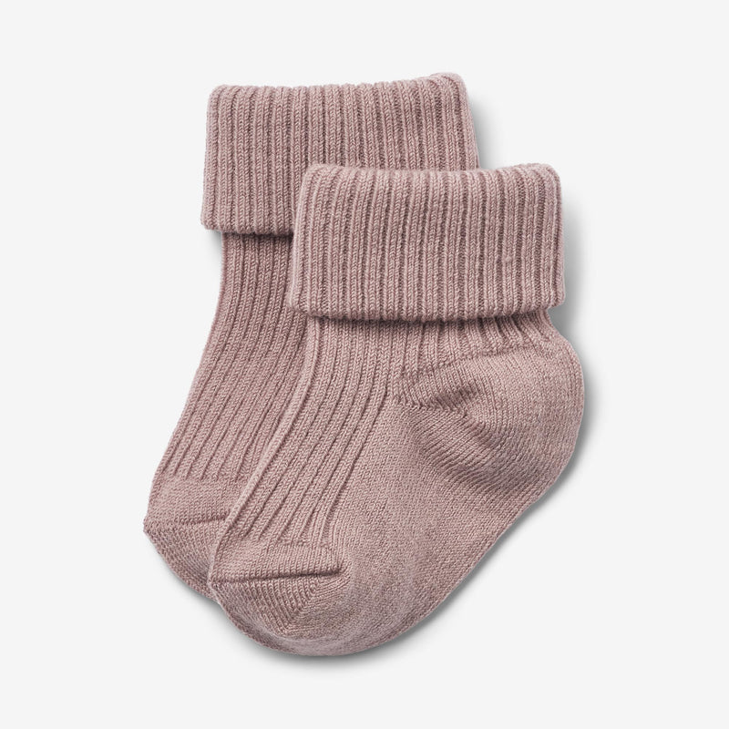 Wheat Main Ull Ribbestrikkede Sokker Ziggy Socks/Tights 1135 dry rose