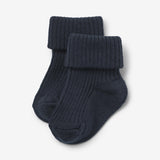 Wheat Main Ull Ribbestrikkede Sokker Ziggy Socks/Tights 1432 navy