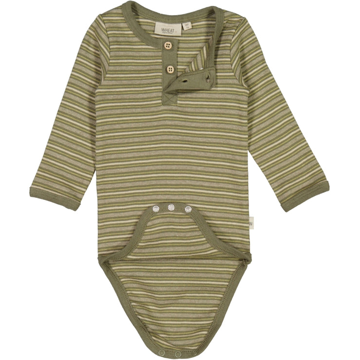Wheat Body Placket LS Underwear/Bodies 2185 heather green stripe