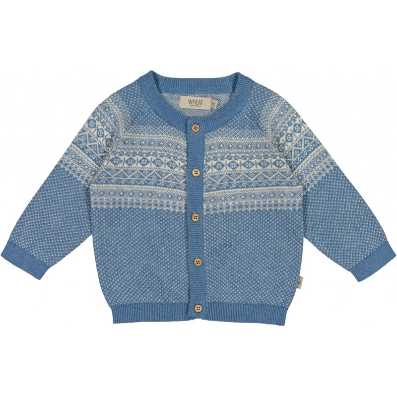 Wheat Jacquard Cardigan Jeppe Knitted Tops 9085 bluefin melange