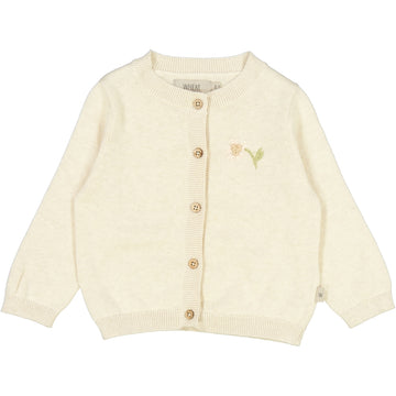 Wheat Main Knit Cardigan Suzy Embroidery Knitted Tops 1101 cloud melange
