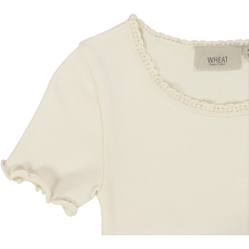 Wheat Ribbet T-skjorte Lace SS Jersey Tops and T-Shirts 3129 eggshell 