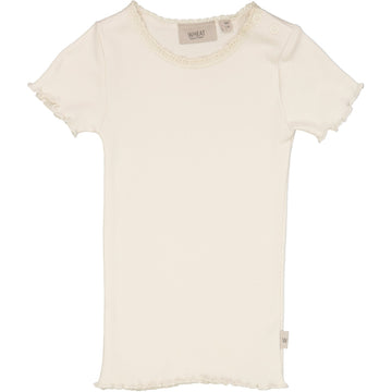 Wheat Main Ribbet T-skjorte Lace SS Jersey Tops and T-Shirts 3129 eggshell 