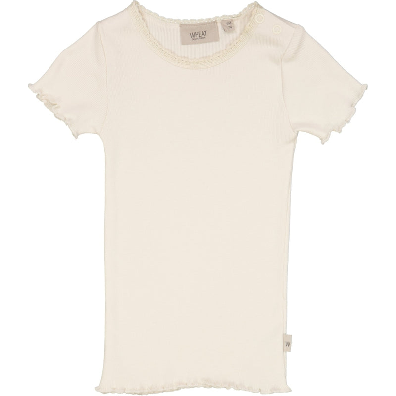 Wheat Ribbet T-skjorte Lace SS Jersey Tops and T-Shirts 3129 eggshell 