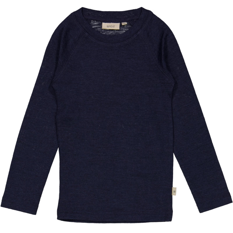 Wheat Wool Ull T-skjorte LS Jersey Tops and T-Shirts 1432 navy